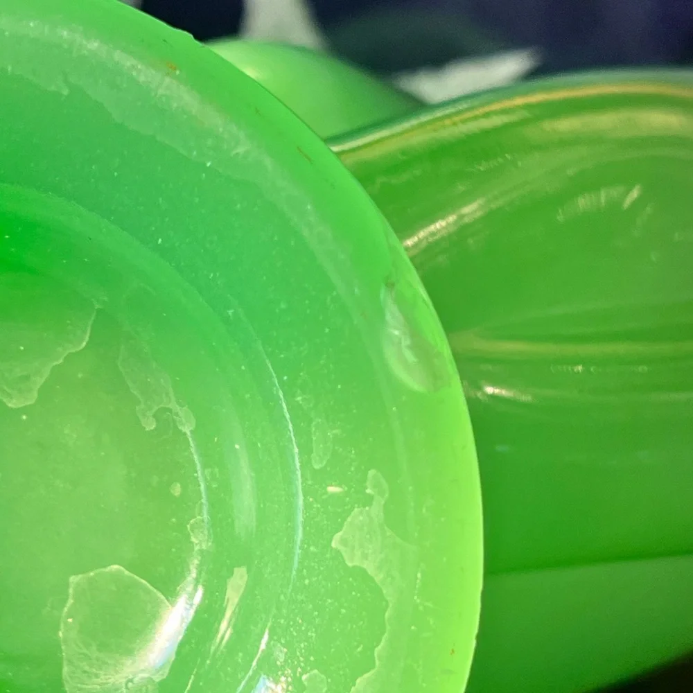 .Vintage FENTON Jade Green Satin Glass Fan Vase Urn Jadeite Style, 90 yrs old
